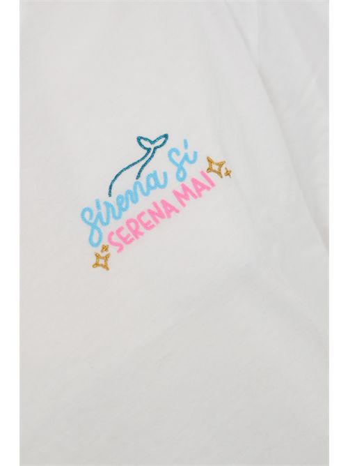 T-shirt Emilie in cotone con ricamo Sirena Si, Serena Mai Mc2 Saint Barth | EMILIE05869H SIRENA SERENA 01N EMB